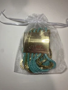 Cuff Bracelet Plunder Gold-tone Turquoise Chain Multi-Strand 1.8" Wide Magnetic - Picture 1 of 8