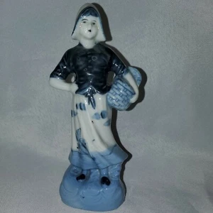 Vintage Porcelain Blue And White Dutch Girl Holding A Basket. - Picture 1 of 5