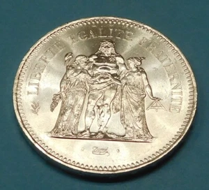 1977 French France 50 Francs .900 fine Silver - .8680 oz ASW - Hercules - Unc - Picture 1 of 2
