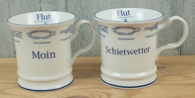 2er Set Porzellan Becher Knoten MOIN SCHIETWETTER Ebbe Flut 0,35l II. Wahl - Bild 1 von 4