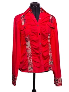 Vintage Cantarama Shirt Women Large Ruched Graphic Trim Pockets Size XL - Picture 1 of 13