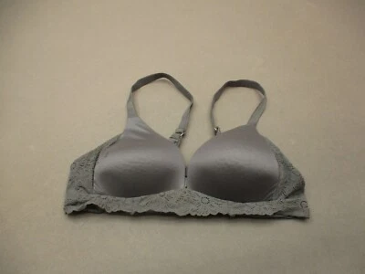 34A Aerie Womens Gray Lace Band Lined Wireless Stretch Pull On Demi Bra 9A - Image 1 of 4
