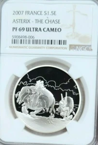 2007 FRANCE SILVER 1.5 EURO S1.5E ASTERIX THE CHASE NGC PF 69 ULTRA CAMEO  - Picture 1 of 4