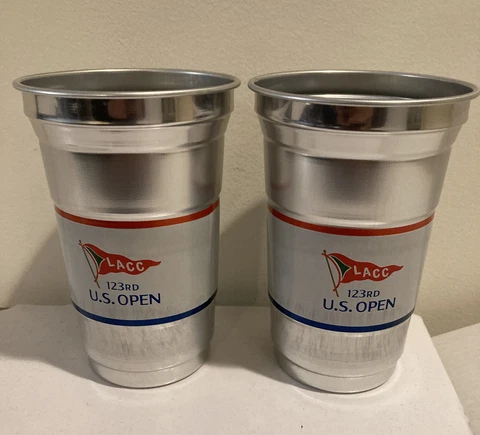 Set Of 2 - 2023 US Open USGA Souvenir Aluminum Cup 4.5 Inches LACC Cover