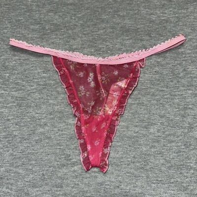 全新带标签 Victoria’s Secret 复古花卉网眼荷叶边装饰 T 弦丁字裤内裤 M — 第 1/4 张图片