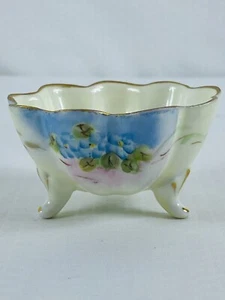 Antique Nippon Hand Painted Porcelain Open Salt Cellar - Bluebells w/Gold Rim - Picture 1 of 8