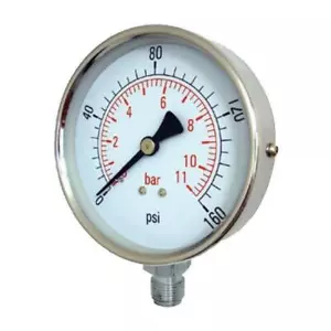 EDELSTAHL MANOMETER - 100mm ZIFFERBLATT - 3/8" UNTERER EINSTIEG - Bild 1 von 1