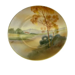 Handpainted Nippon Bread Plate Farm Scene Mountains "M" Backstamp 6.5" Porcelain - Picture 1 of 6