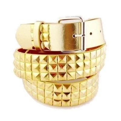 3-Row Metal Pyramid/Maltese Cross Studded Leather Belt Unisex Punk Rock Goth Emo - Image 1 of 3