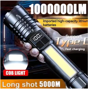 High Power LED Flashlight Powerful TYPE-C Rechargeable COB with Side Light Torch - Picture 1 of 4