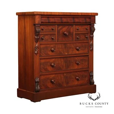 Antique Empire Period Carved Mahogany Tall Chest - Image 1 of 4