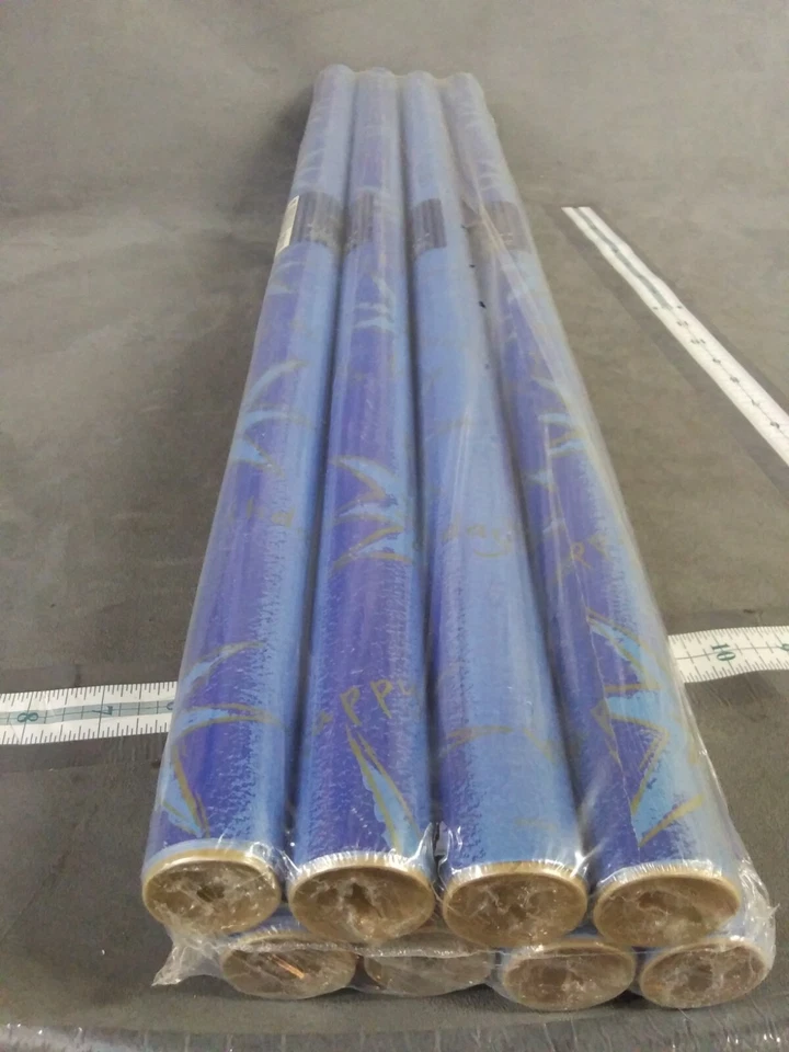 8 Rolls Gift Wrap 12.5 SQ FT Blue gold happy birthday 2ft 6in by 6ft NIP gibson - Image 1 of 4