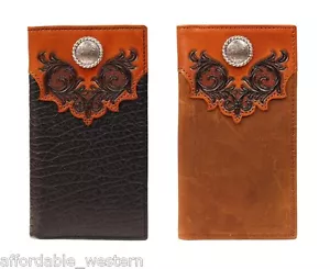 ~ Superposición de cuero TOOLED ~ Negro/Marrón ~ CARTERA RODEO NOCONA® ~ Roper Credit 16 - Imagen 1 de 5
