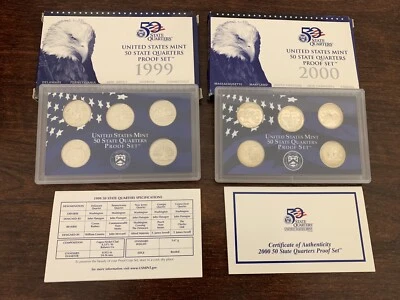 1999 & 2000 US Mint State Quarters Proof Set W/ COA - Image 1 of 4