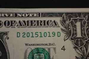 $1 ONE DOLLAR FANCY BIRTHDAY/ANNIVERSARY NOTE  [OCT 19, 2015]  SN D 20151019 D - Picture 1 of 3