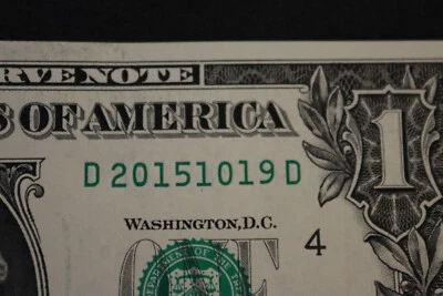 $1 ONE DOLLAR FANCY BIRTHDAY/ANNIVERSARY NOTE  [OCT 19, 2015]  SN D 20151019 D - Image 1 of 3