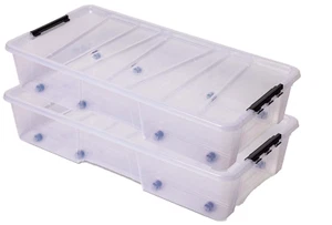 2x Unterbettbox Rollbox Aufbewahrungsbox mit Deckel 35L Spielzeugkiste Rollen - Bild 1 von 7