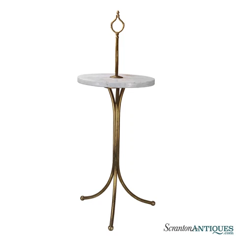 Mid-Century Hollywood Regency Italian Marble & Brass Occasional Side Table Stand Cover