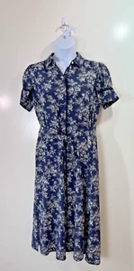 Jason Wu Women’s Silk Midi Dress Size M 10 Shirt Tie Blue Floral Cottage Coastal - Picture 1 of 12