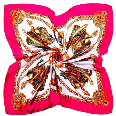 Pañuelo cuadrado estampado ecuestre cadena dorada rosa pañuelo pañuelo pañuelo Foto 1 de 4