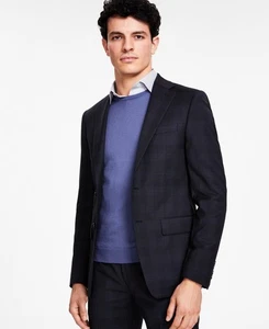 Calvin Klein Men's Slim Fit Wool Blend Stretch Suit Jacket Black Blue 36R - Picture 1 of 4