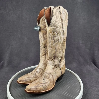 Dan Post Cowboy Boots Womens Size 9.5 Bone Silvie Snip 16in Leather DP4276 - Image 1 of 4