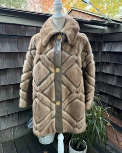 Vintage 70er Jahre Nerz Pelz & taupe Lederjacke Gr. M Sonderanfertigung  - Bild 1 von 9