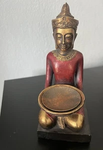 Z Gallerie 8” Buddha Tea Votive Candle Holder Antique-Look Red & Gold Tone EUC - Picture 1 of 8