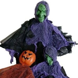 Vintage Halloween Hanging Witch & Jack O Lantern Blow Mold Heads Lot/3 - Picture 1 of 12