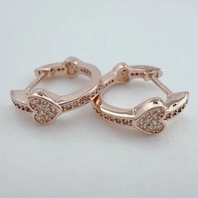 1 пара позолоченных розовым золотом блестящих сердец с фианитами 287290CZ - Изображение 1 из 4