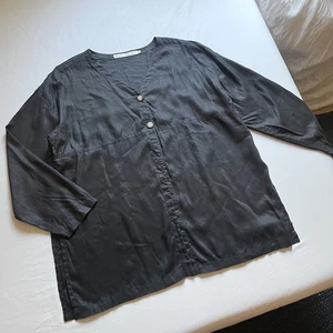 FENN WRIGHT & MANSON black linen two button long sleeve shirt - Picture 1 of 5