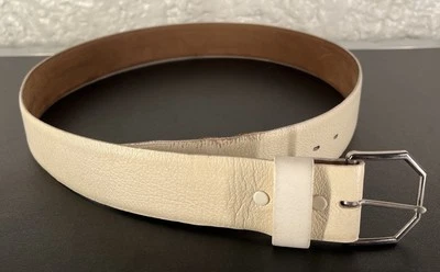 Vintage 70s EDDIE QUINN White Wide Disco Mod Leather Cashmere Suede Belt Sz 36 Foto 1 de 4