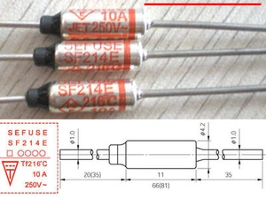 10 piezas Fusible térmico Microtemp 216°C 216 grados TF corte SF214E 10A AC 250V nuevo - Imagen 1 de 1