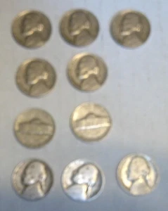 10 - Jefferson Nickels   2- 1946  2-  1955D  3-1941  3-1947 - Picture 1 of 1