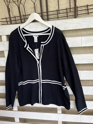 Nuevo suéter cárdigan East 5th para mujer negro blanco talla XL con botones Foto 1 de 4