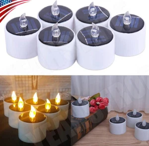 6/12PCS Solar Christmas Flameless Candles LED Tea Lights Flickering Party Decor - Picture 1 of 13