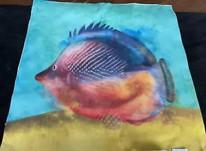 Fish Fishing Pastel Climaweave Tapestry Fabric Pillow Panel Unfinished Piece NEW - Picture 1 of 2
