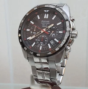 Pulsar by Seiko Solar Chronograph s/ Steel Mens Watch Tachymeter £189 (189) - Picture 1 of 13