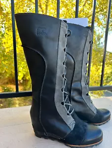 SOREL CATE THE GREAT WEDGE 11 Tall Black Great Waterproof LACE UP EUC Rare - Picture 1 of 10