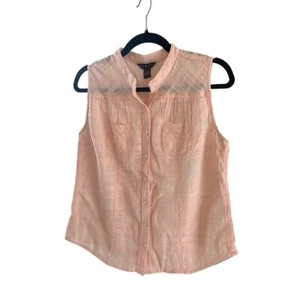 Blusa Bit & Bridle Sin Mangas Abotonada Cuello Mandarín Camisa Rosa Informal Med - Imagen 1 de 6