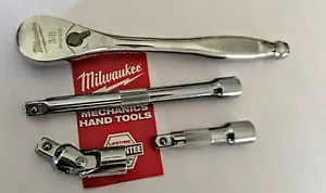 Milwaukee 3/8 in. Drive Ratchet # 48-22-9038 Plus 3 Extensions Free USA Ship - Picture 1 of 5
