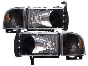 Headlights Black Euro Pair Fits 94-01 Dodge Ram 1500/94-02 2500-3500 - Picture 1 of 4