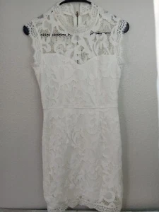 Sans Souci Minikleid Gr. S elfenbein Spitze durchgehender Reißverschluss Stehkragen Etui romantisch Hochzeit - Bild 1 von 5