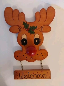 De Colección Rudolph Reno Decoración de Pared Muérdago Nariz Roja Folk Navidad Colgante de Pared - Imagen 1 de 4
