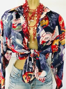 VINTAGE 80’s HAWAIIAN Travel ALOHA Novelty POSTCARD Print BIG SHIRT M - Picture 1 of 12