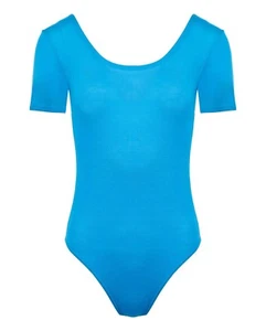 BNWT Half Sleeve Ladies Plain Viscose Bodysuit Scoop Neck Leotard Top 8 -16 - Picture 1 of 25