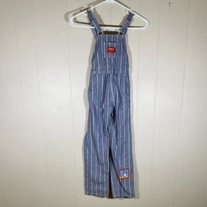 Vintage OshKosh B'gosh Blue Striped Overalls with Patch size 6 unisex union made - Picture 1 of 13