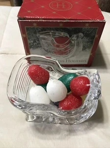 Home for the Holidays 24% Lead Crystal Sleigh Candle Holder W/Gumdrop Candles - Picture 1 of 13