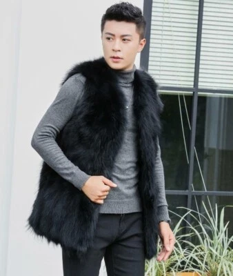 Chaleco de piel de zorro 100 % real genuino para hombre chaleco de piel chalecos abrigos de piel sin mangas Foto 1 de 4