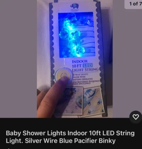 Blue Baby Boy Shower Indoor 10ft LED Lights. Silver Wire Pacifier Carriage Bear - Picture 1 of 18